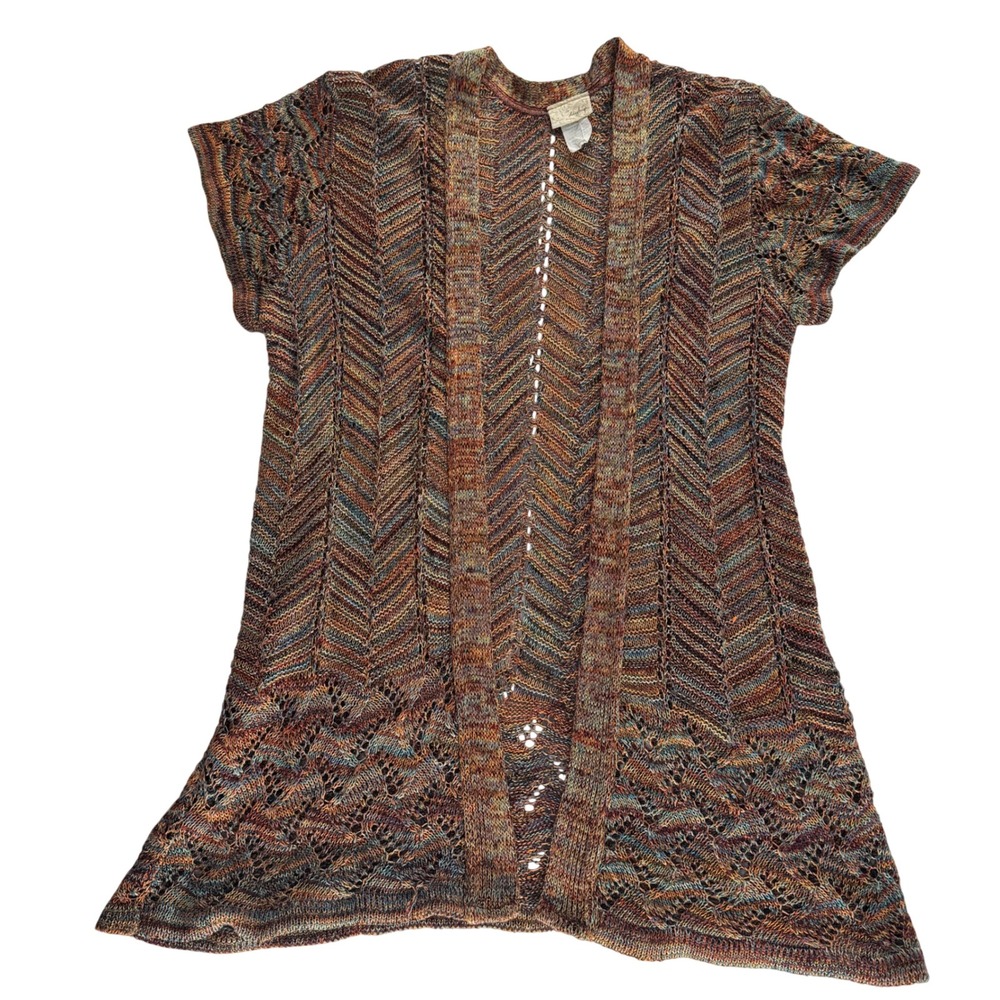 Daytrip Womens Small Space Dye Chevron Open Front Short Sleeve Cardigan Boho